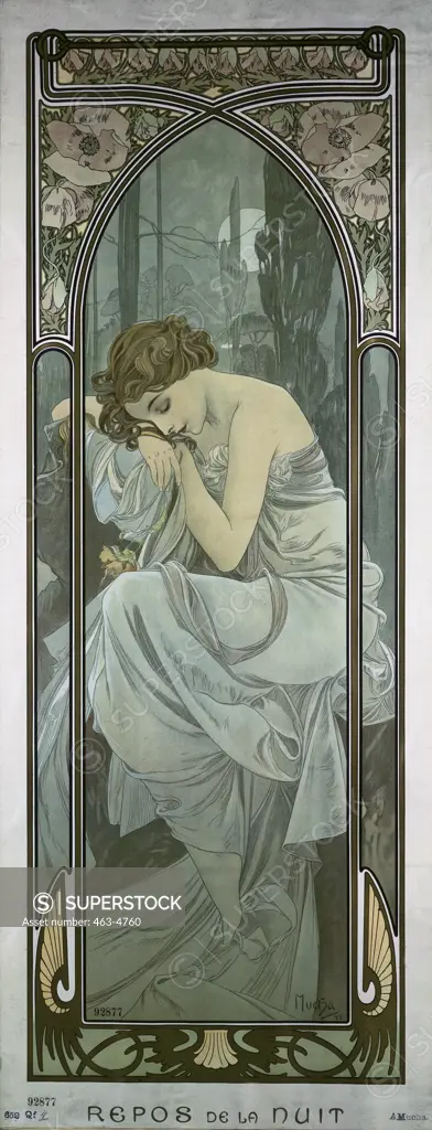 Repos de la Nuit 1899 Alphonse Mucha (1860-1939 Czech) Color lithograph Staatliches Kunstsammlungen, (Kupferstichkabinett)Dresden, Germany 