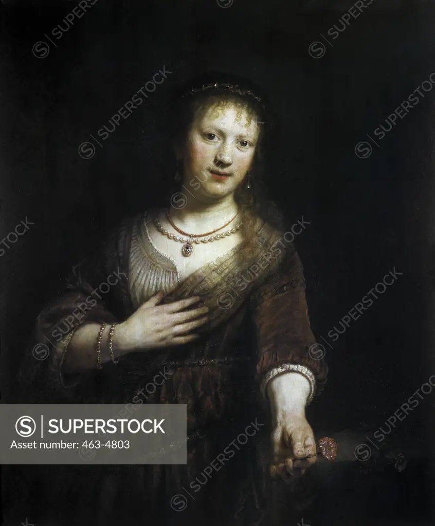 Saskia with a Red Flower 1641 Rembrandt Harmensz van Rijn (1606-1669 Dutch) Oil on wood panel Gemaldegalerie, Dresden 