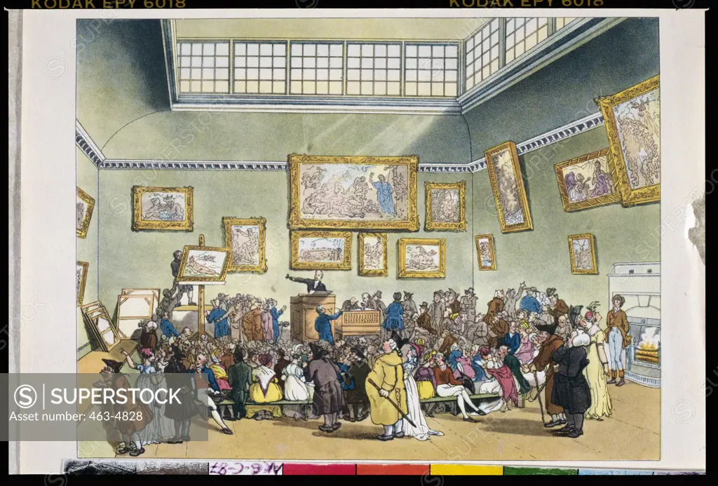 Christie's Auction Room 1808 Thomas Rowlandson (1756-1827 British) Colored Etching