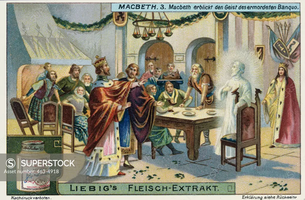 Macbeth Sees The Ghost Of The Murdered Banquo C. 1910 Artist Unknown Color Lithograph