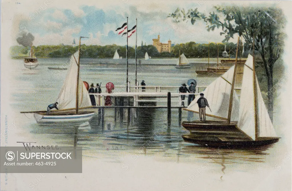 Boating Dock & Walkway At Wannsee, Berlin  1905 Artist Unknown Colored Print