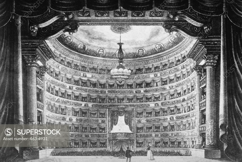 Teatro Della Scala,  View From Stage to Auditorium,  lithograph,  artist unknown,  1840