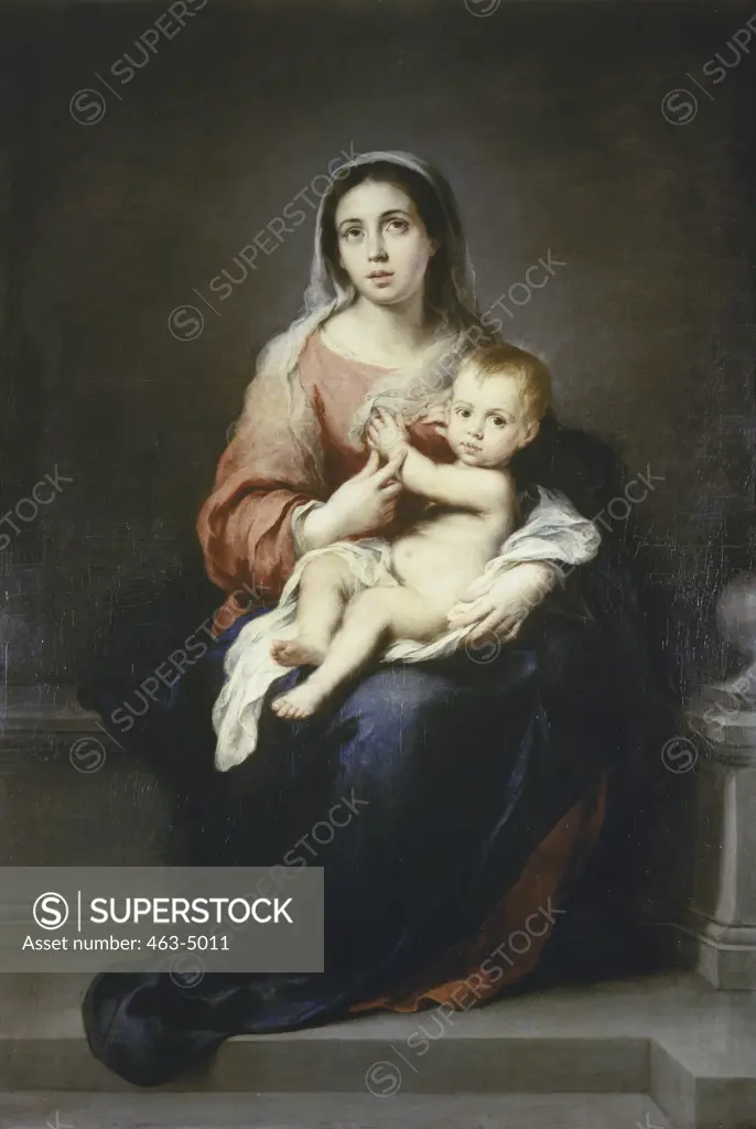 Madonna and Child  1670 Bartolome Esteban Murillo (1617-1682 Spanish) Oil on canvas Staatliche Kunstsammlungen,(Gemaldegalerie Alte Meister) Dresden, Germany