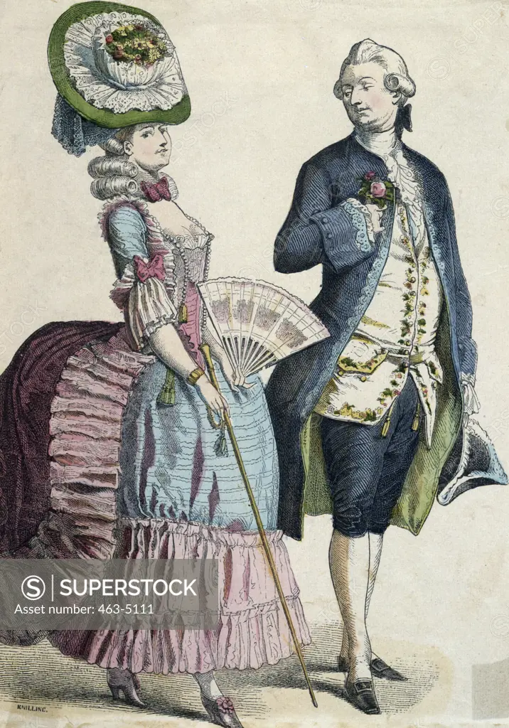 German Town Couple,  colored wood engraving,  artist unknown,  1780
