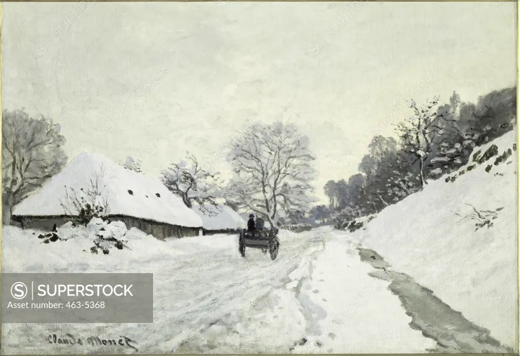 The Cart: Snow Covered Road at Honfleur with Simeon Farm ca. 1867 Claude Monet (1840-1926 French) Oil on canvas Musee d'Orsay, Paris, France