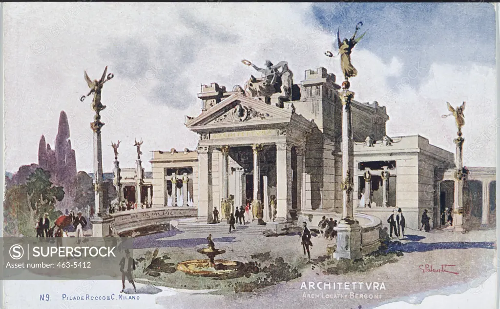 Pavilion Architecture at the 1906 World's Fair--Milan, Italy World History/Italy Color lithograph