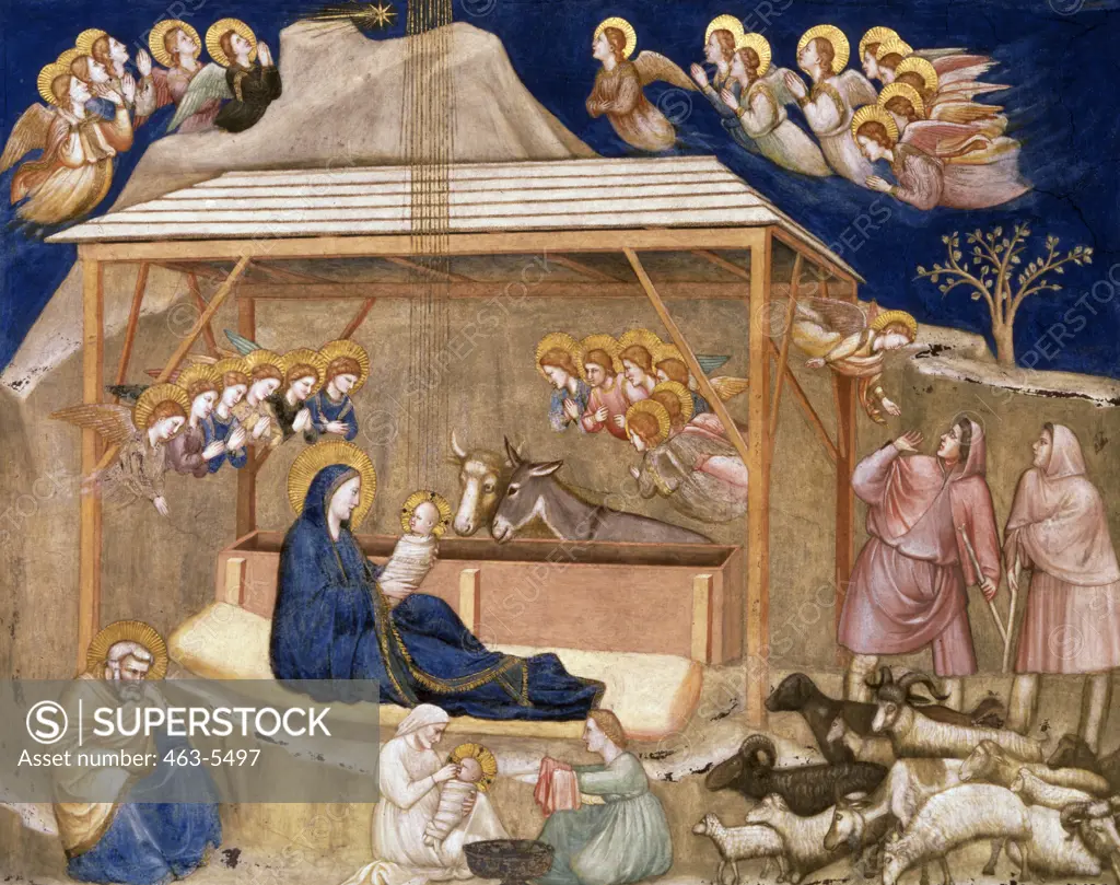 Christ's Birth by Giotto di Bondone,  fresco,  (circa1266-1337),  Italy,  Assisi,  Church of St. Francis
