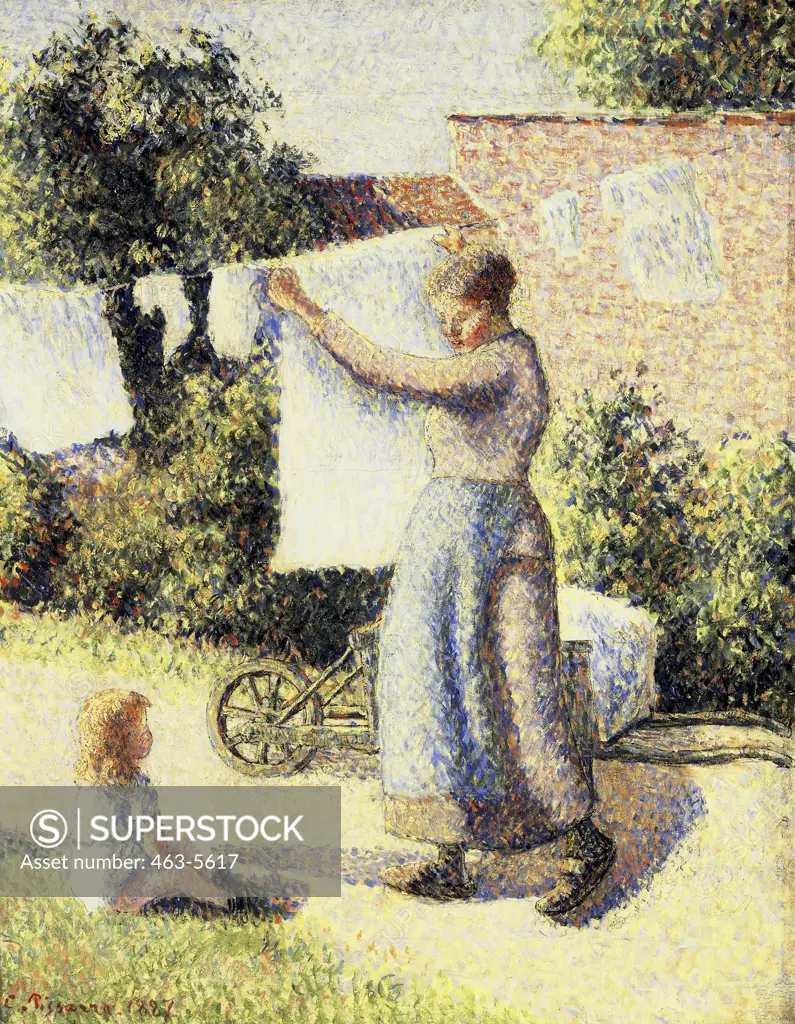 Woman Putting Wash on the Line  1887 Camille Pissarro (1830-1903 French) Oil on canvas Musee d'Orsay, Paris, France