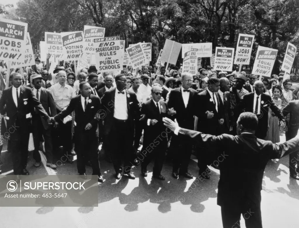 Martin Luther King Jr. and other leaders, March on Washington, Constitution Avenue, Washington DC, USA, August 28, 1963