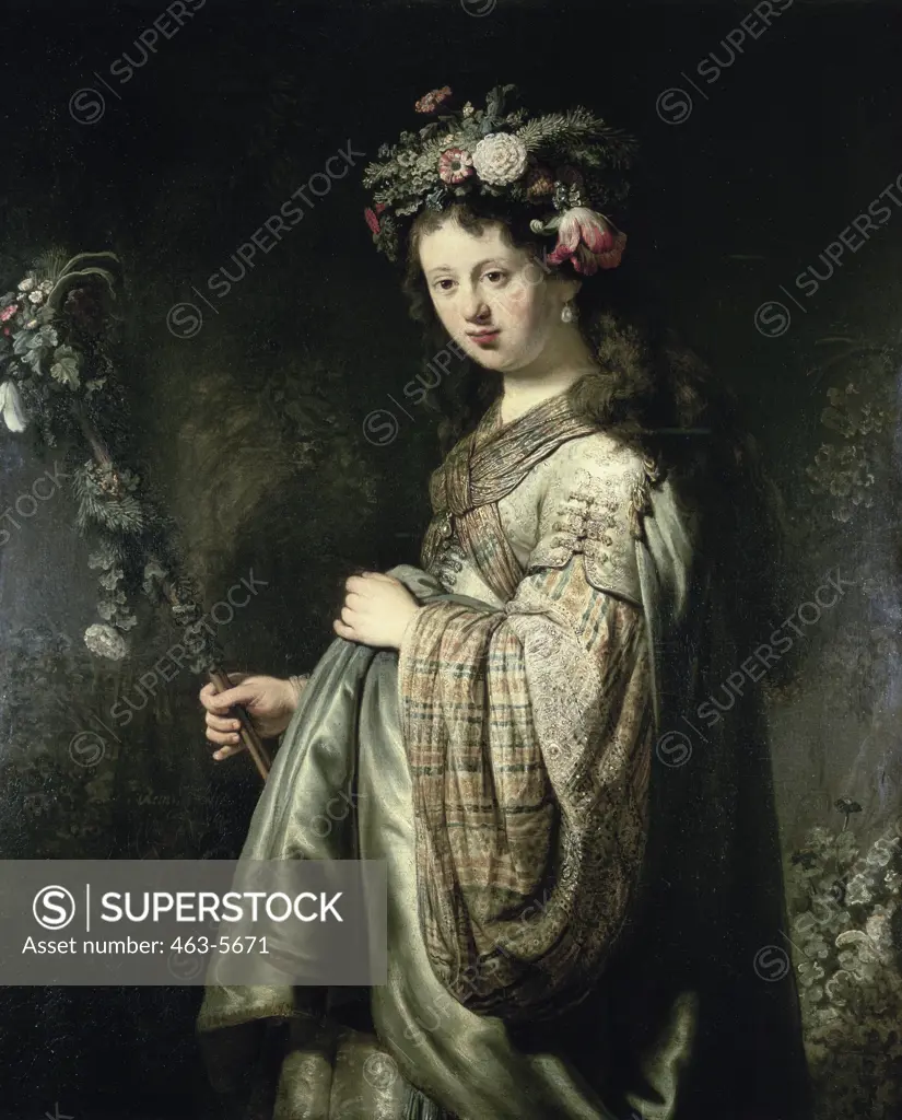 Saskia as Flora 1634 Rembrandt Harmensz van Rijn (1606-1669 Dutch)  Oil on canvas State Hermitage Museum, St. Petersburg, Russia