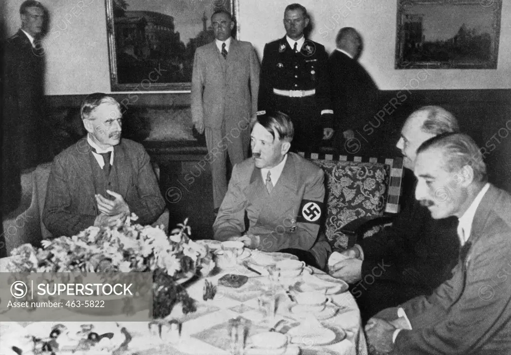 Neville Chamberlain, Adolf Hitler, and Nevile Henderson, Sudeten Crisis, Obersalzberg, Germany, September 15, 1938
