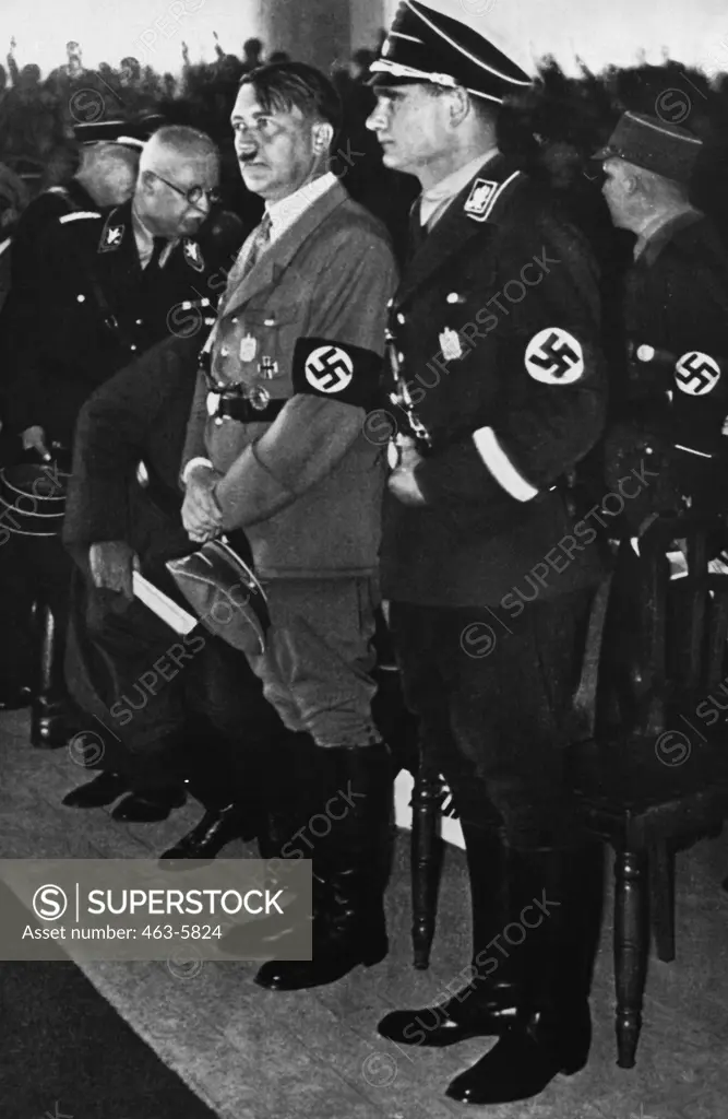 Hitler and Rudolf Hess at the opening of the National Socialist German Workers' Party, Nuremberg, Germany, 1933