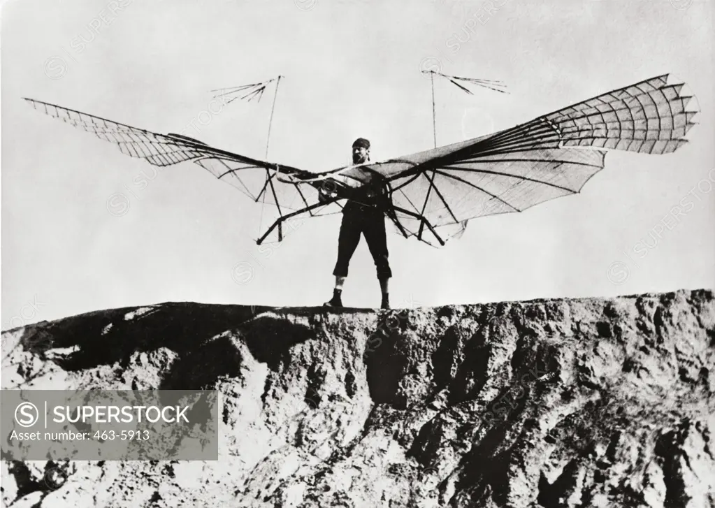 Otto Lilienthal, Aeronautical Pioneer, 1848-1896, During Hang Glider Trial, 1896