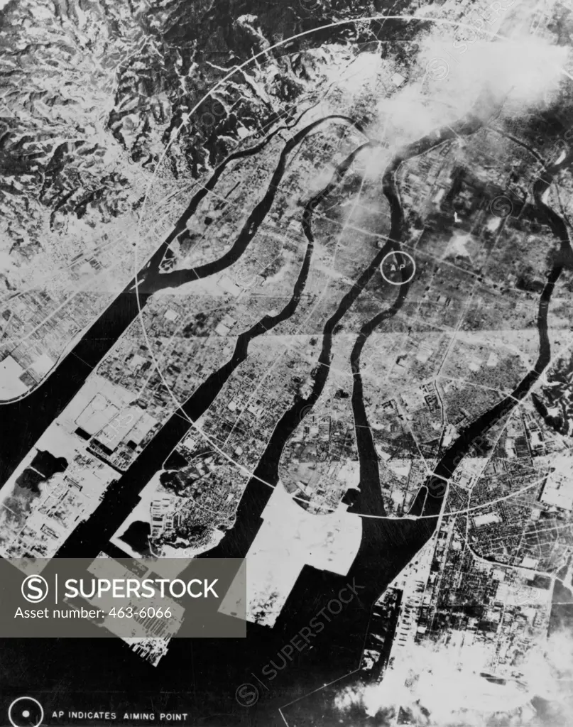 Aerial View of Hiroshima after Dropping of an Atomic Bomb Japan August 6, 1945