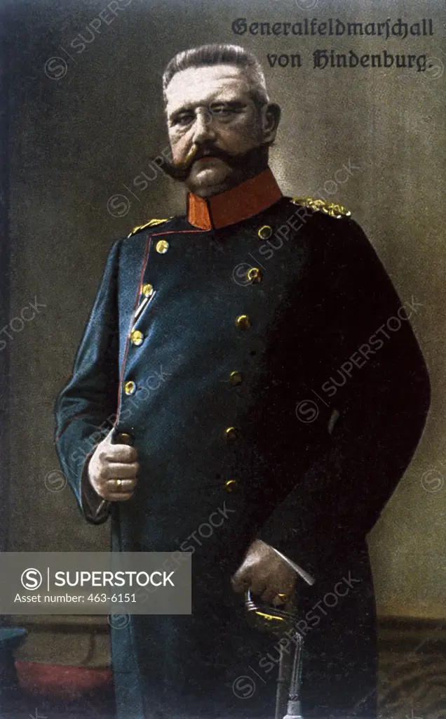 German Field Marshal Paul von Hindenburg, (1847-1934), Colored Photo Postcard, C.1917