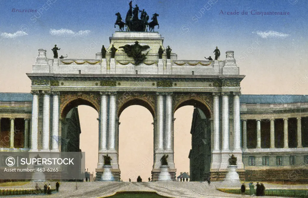 Facade of a triumphal arch, Le Cinquantenaire, Brussels, Belgium, C. 1900