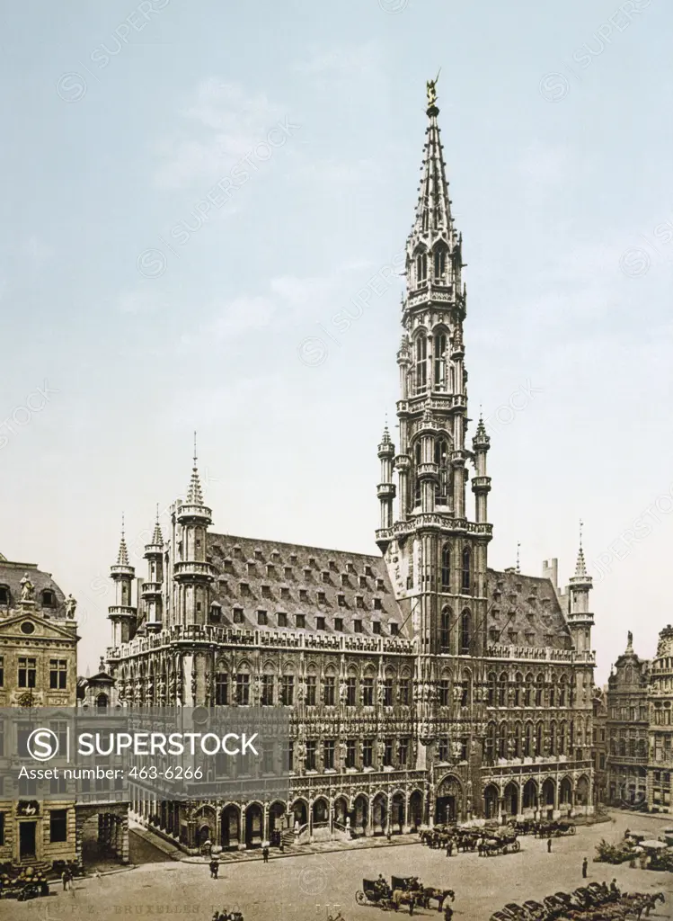 Facade of a government building, Town Hall, Brussels, Belgium, C.1900