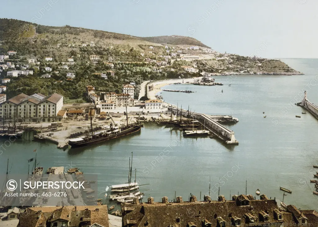 High angle view of boats docked at a port, Port de Limpia, Nice, France, C.1895
