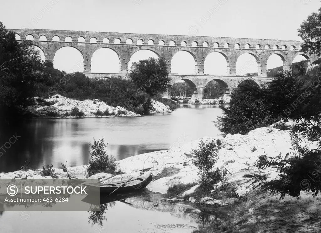 Aqueduct over a river, Pont du Gard, Nimes, France, C.1895