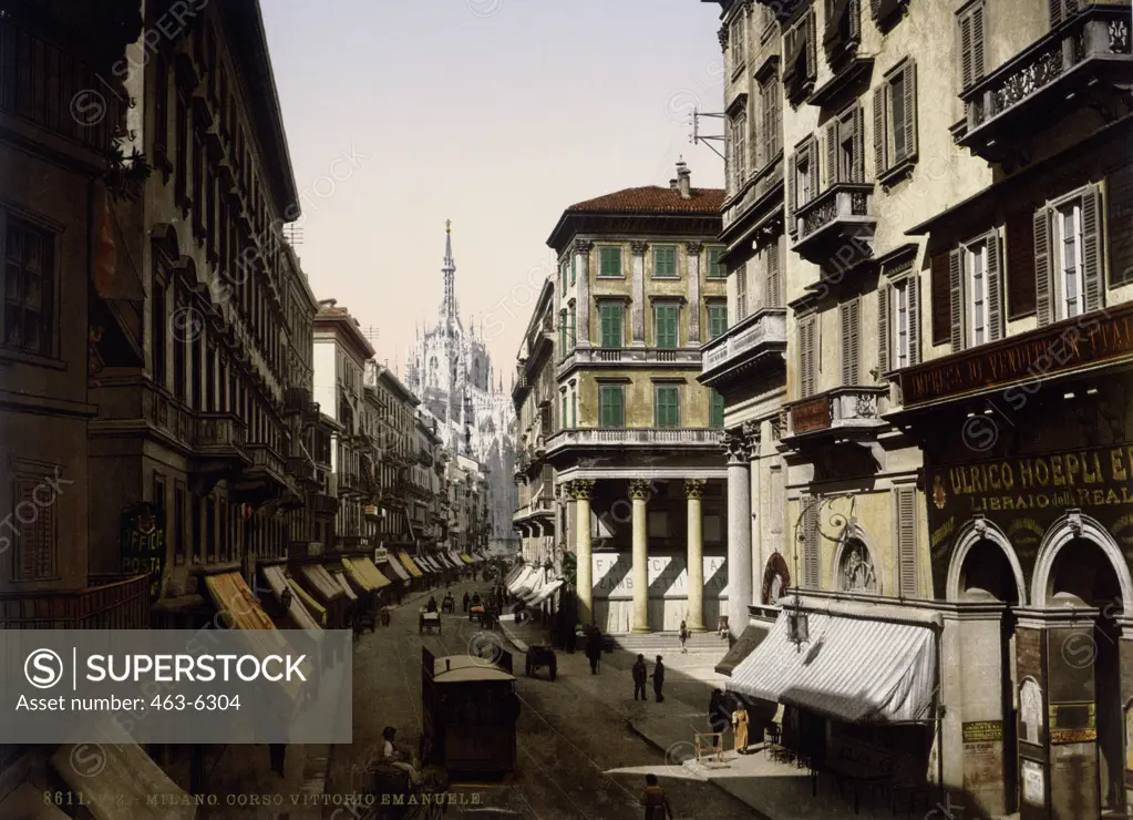 Buildings along a road, Corso Vittorio Emanuele, Milan, Italy, c. 1890