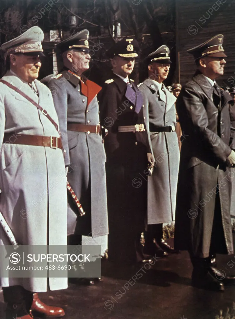 Adolf Hitler in front of the New Guard (Hermann Goering, Wilhelm Keitel, Karl Donitz, Heinrich Himmler), Berlin, Germany, c.1943