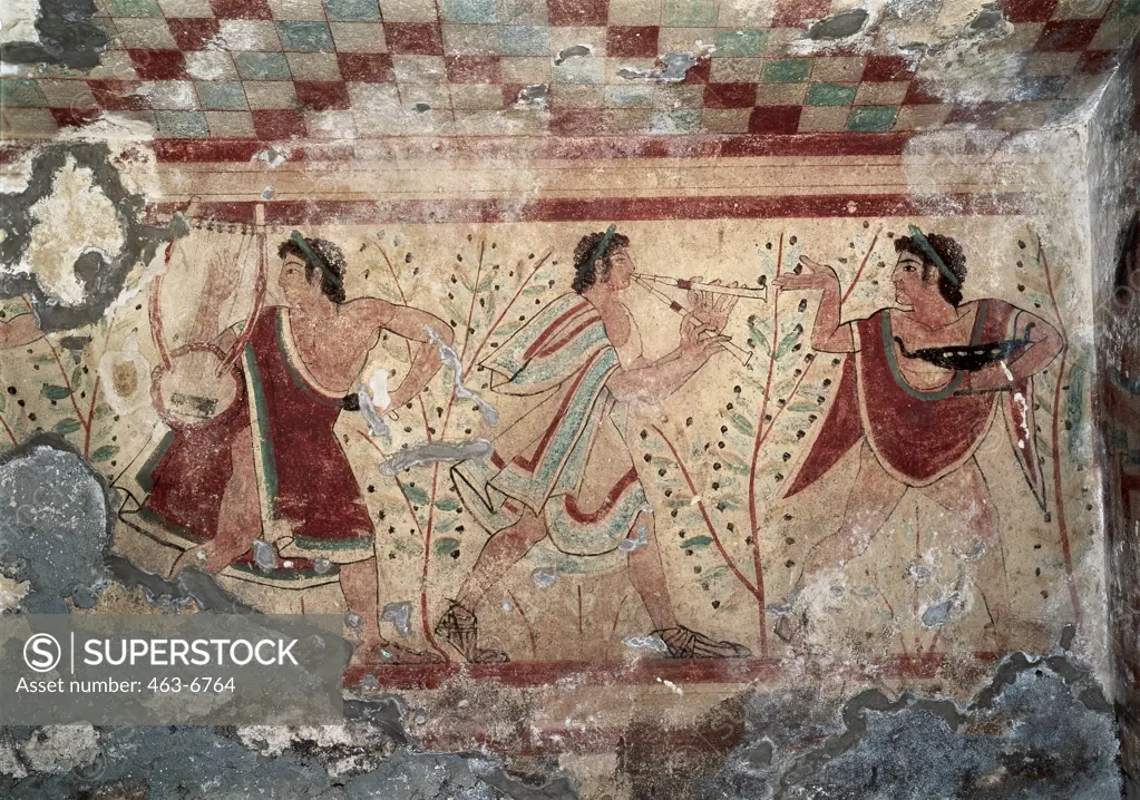 Servants And Musicians 1st Half Of 5th Century B.C. Roman Art Wall Painting Tomba dei Leopardi, Tarquinia, Italy