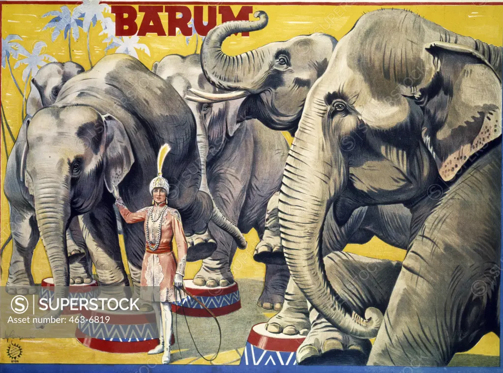 Circus Barum (Margarete Kresier and Her Elephants) by Wilhelm Eigner,  poster,  color lithograph,  1931