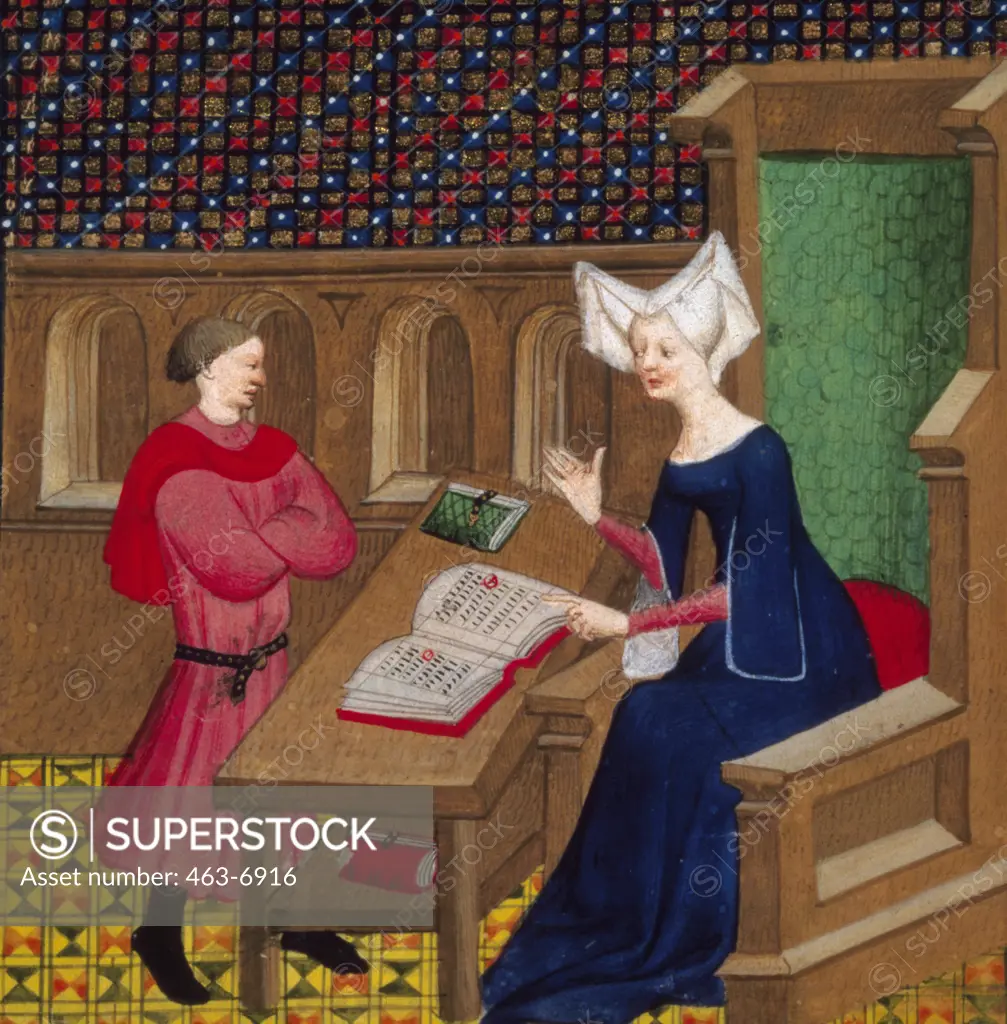 Christine de Pisan Teaching Her Son  Artist Unknown Illuminted Manuscripts British Library, London, England