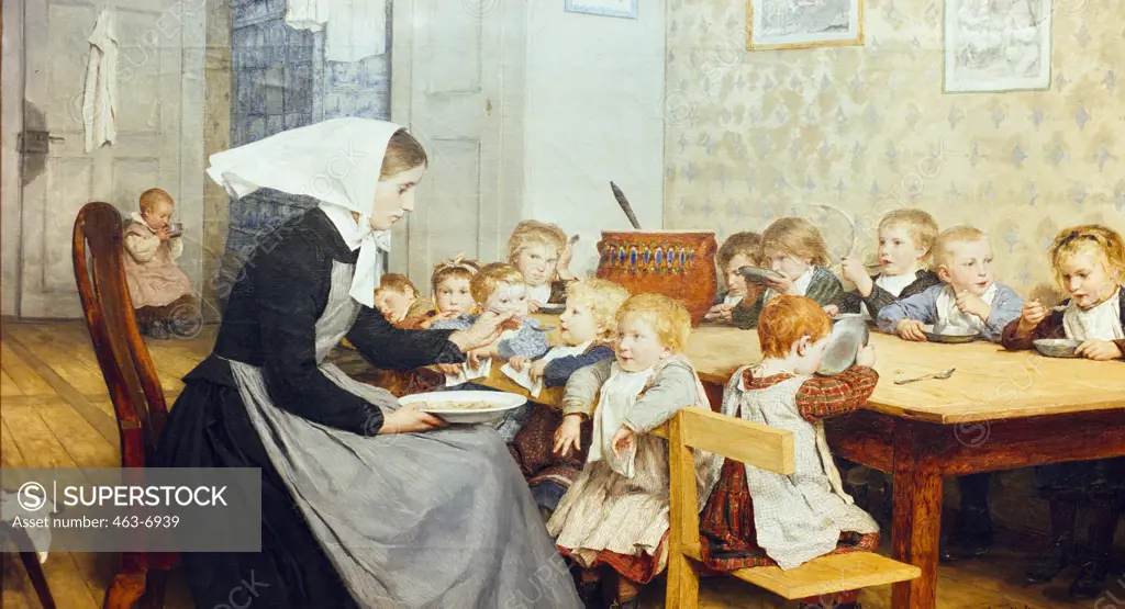 The Day Nursery by Albert Anker,  1831-1910 Swiss,  oil on canvas,  Switzerland,  Winterthur,  Oskar Reinhart Collection,  1890