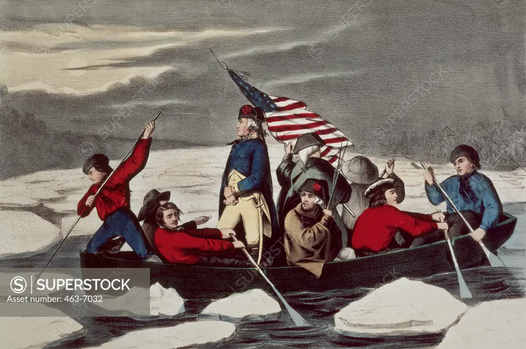 Washington Crossing the Delaware (Copy After Emanuel Gottlieb Leutze, C. 1860) Currier & Ives (A. 1857-1906/American) Colored chalk lithograph 