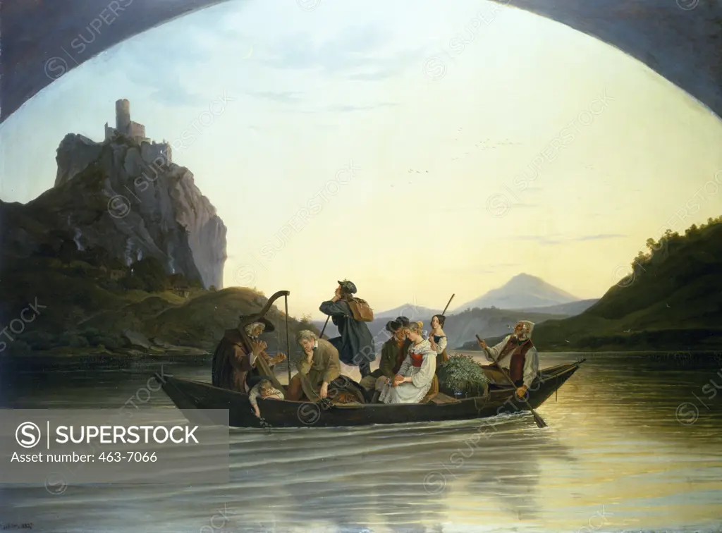 Crossing of the River Elve at the Rock of Terror at Aussig,  Ludwig Richter,  oil on canvas,  Germany,  Dresden,  Staatliche Kunstsammlungen,  Galerie Neue Meister,  1837