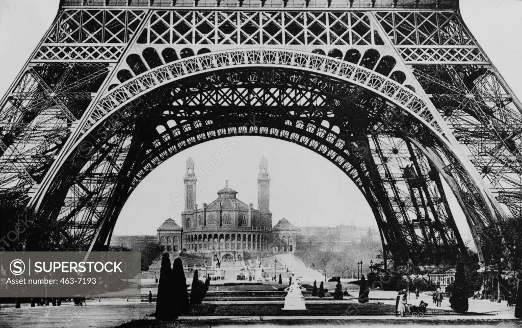 View of the Trocadero through the Eiffel Tower, Paris, France, c. 1910