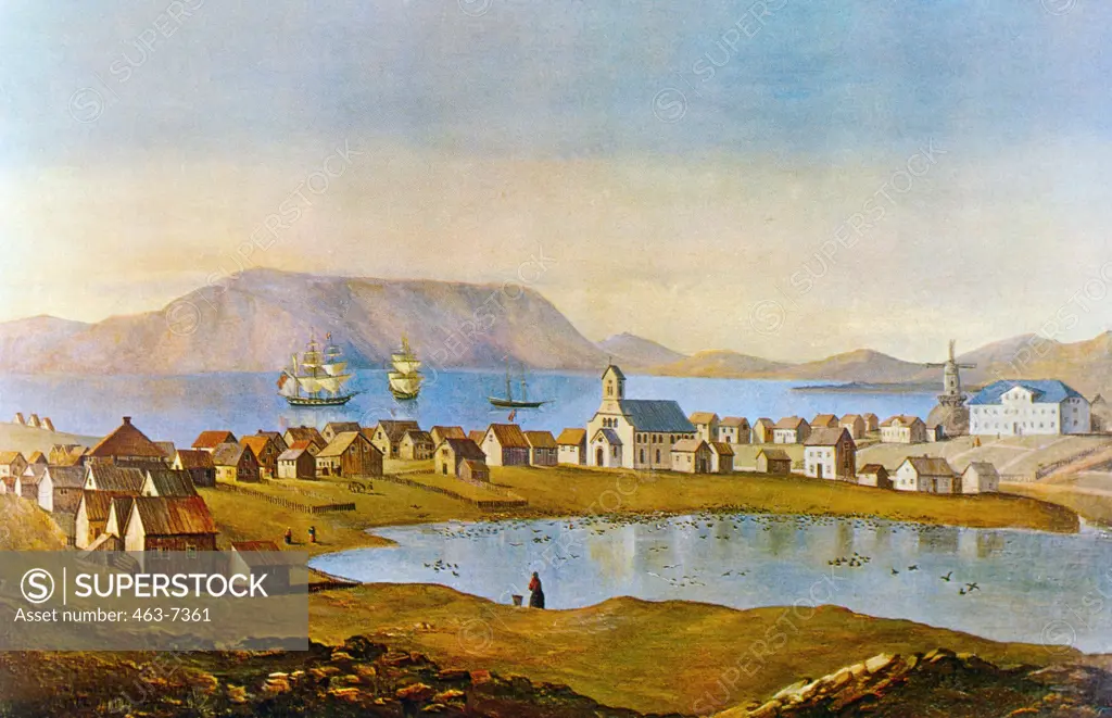 Reykjavik,  Capital City of Iceland in 1862,  by Arthur W. Fowles,  1815-1883 British,  1862