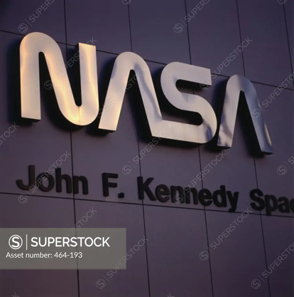 Low angle view of an information sign, Kennedy Space Center, Cape Canaveral, Florida, USA