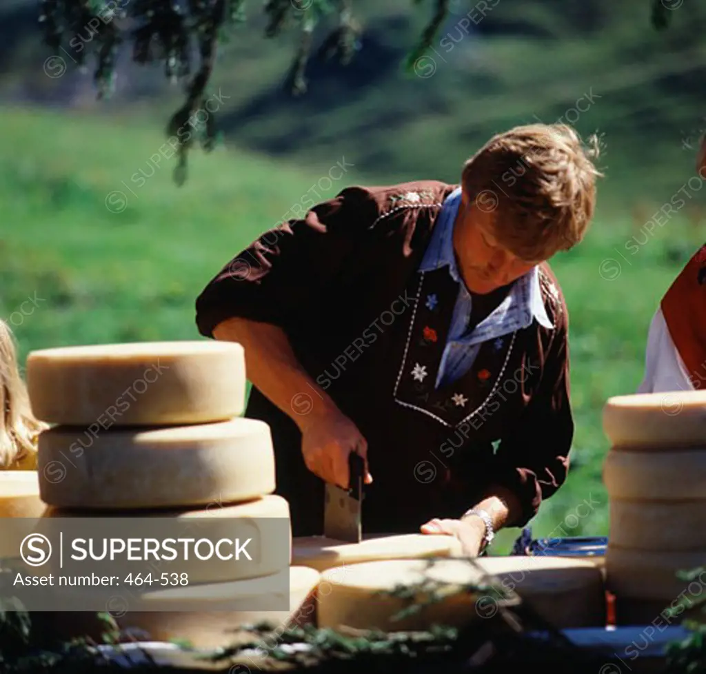 Cutting Cheese Hasliberg Bernese Oberland Switzerland