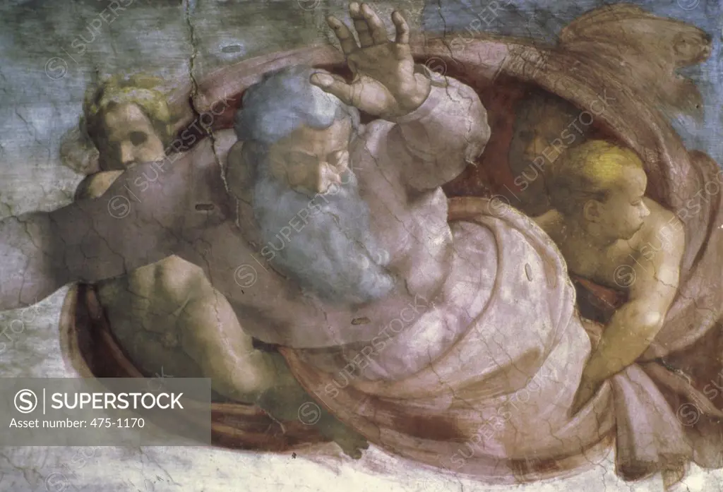 God Dividing the Waters & Earth Fresco Michelangelo Buonarroti (1475-1564/Italian) Sistine Chapel, Vatican