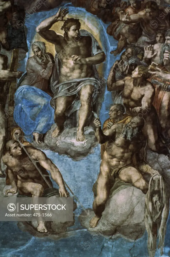 Last Judgement - Detail  Michelangelo Buonarroti (1475-1564 Italian) Sistine Chapel, Vatican