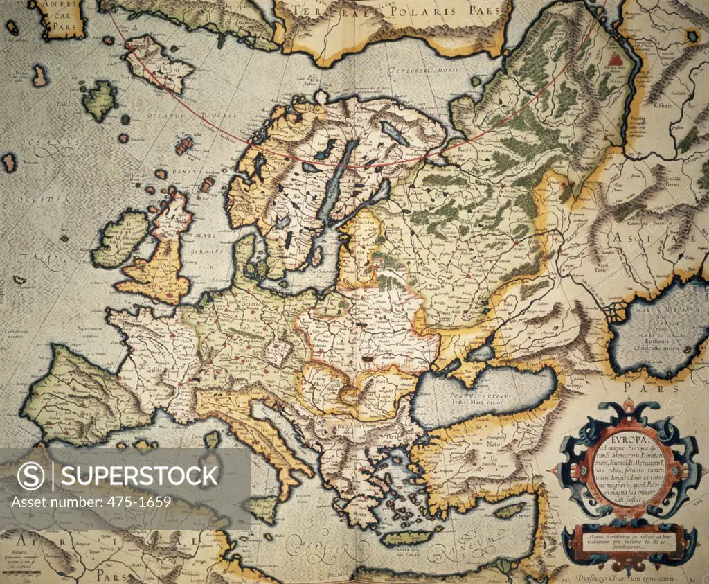 Map of Europe  ca. 1554   Gerardus Mercator (1512-1594 Netherlandish)   British Library, London, England