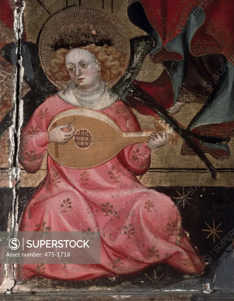 Musical Angel, Detail From an Altarpiece Borrassa, Luis 1360-1424  Spanish Tarragona Cathedral, Catalonia, Spain