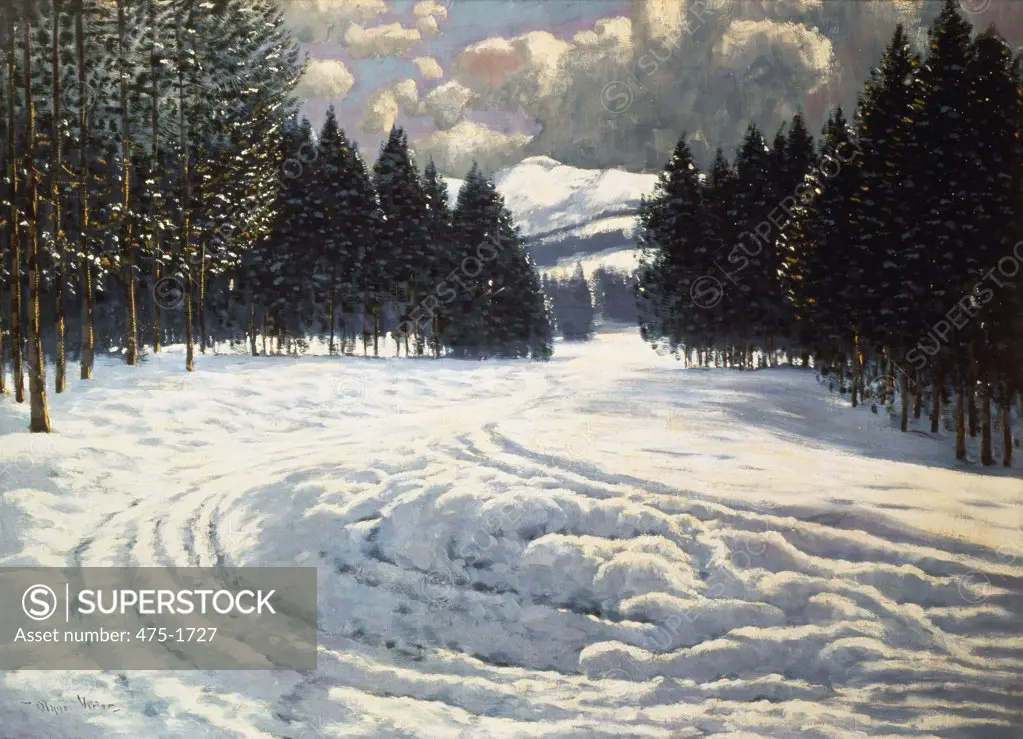 Sleigh Tracks in a Snowy Clearing Victor Olgyai (1870-1929 Hungarian) Stern (Art Dealers) Co., London, England