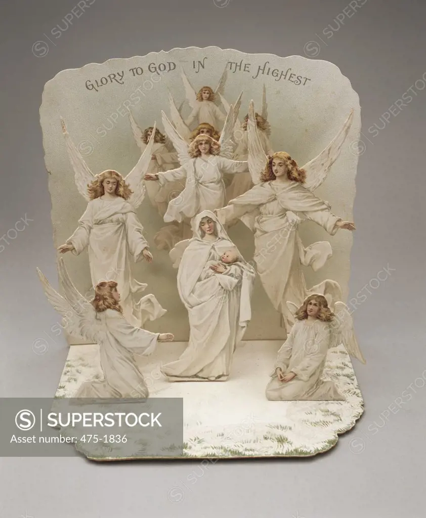 Virgin and Child Surrounded by Angels Victorian Christmas Card