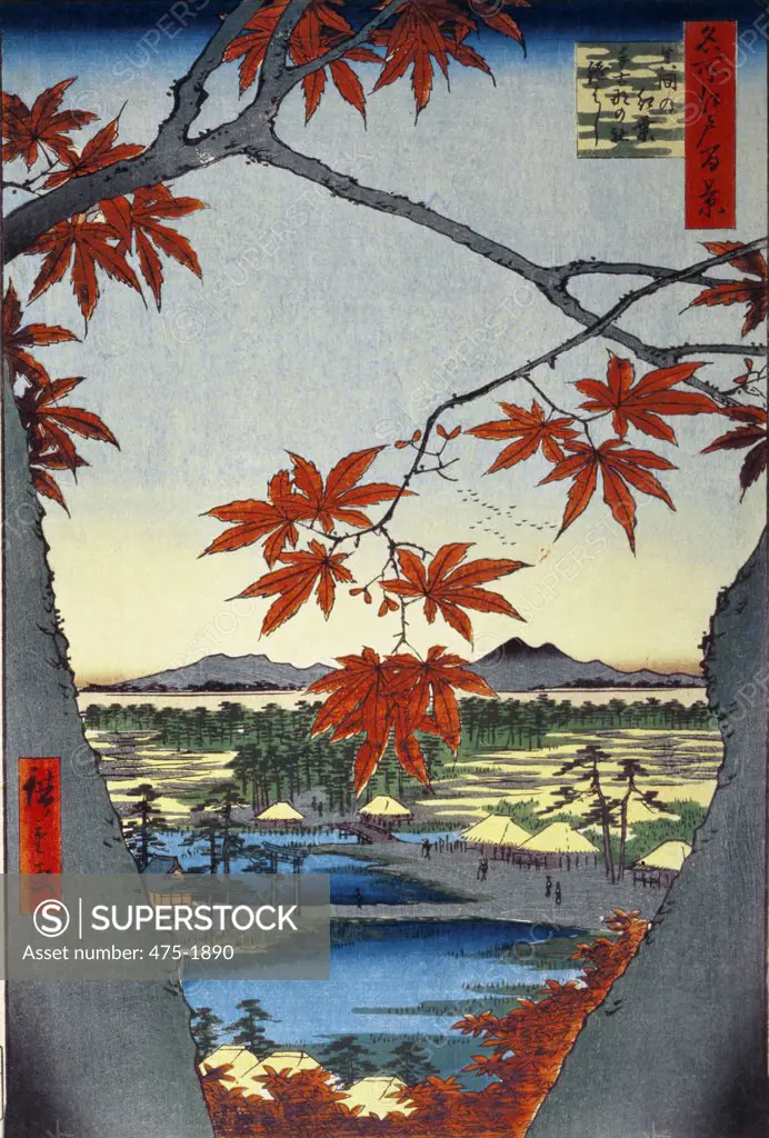 Maples at Mama from "100 Views of Edo" 1887  Hiroshige III (1841-1894 Japanese) Woodcut print  Private Collection