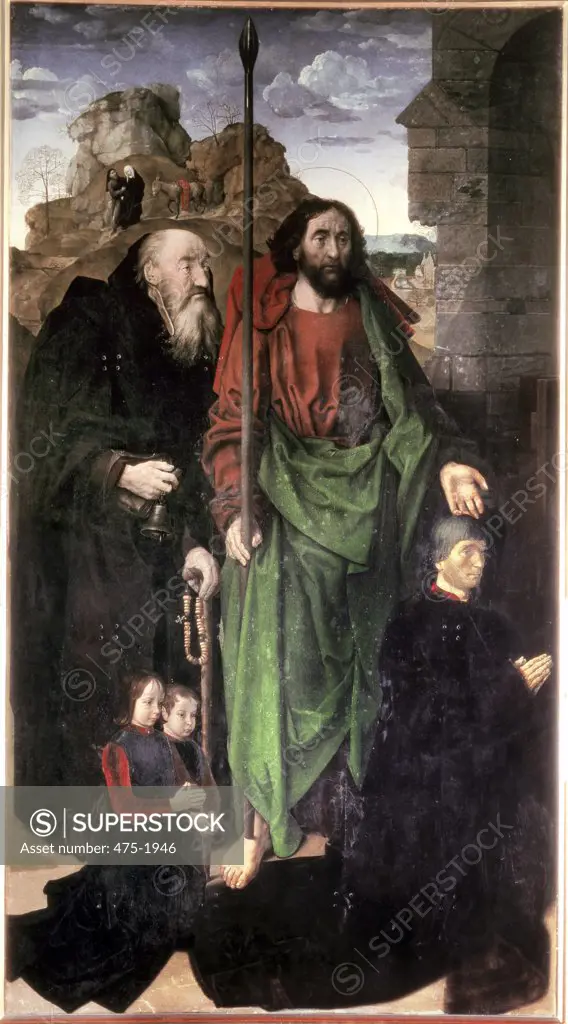 Portinari Triptych (left panel) St. Thomas & St. Anthony Abbot with Tommaso Portinari & His Children 1476-79 Hugo van der Goes (ca. 1440-1482 Netherlandish) Oil on wood Galleria degli Uffizi, Florence, Italy