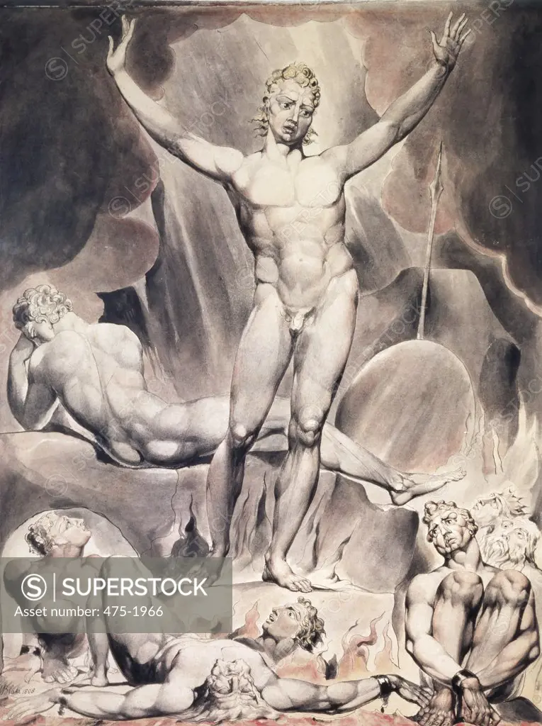 Satan Arousing the Rebel Angels  1808 William Blake (1757-1827 British) Watercolor Victoria & Albert Museum, London, England
