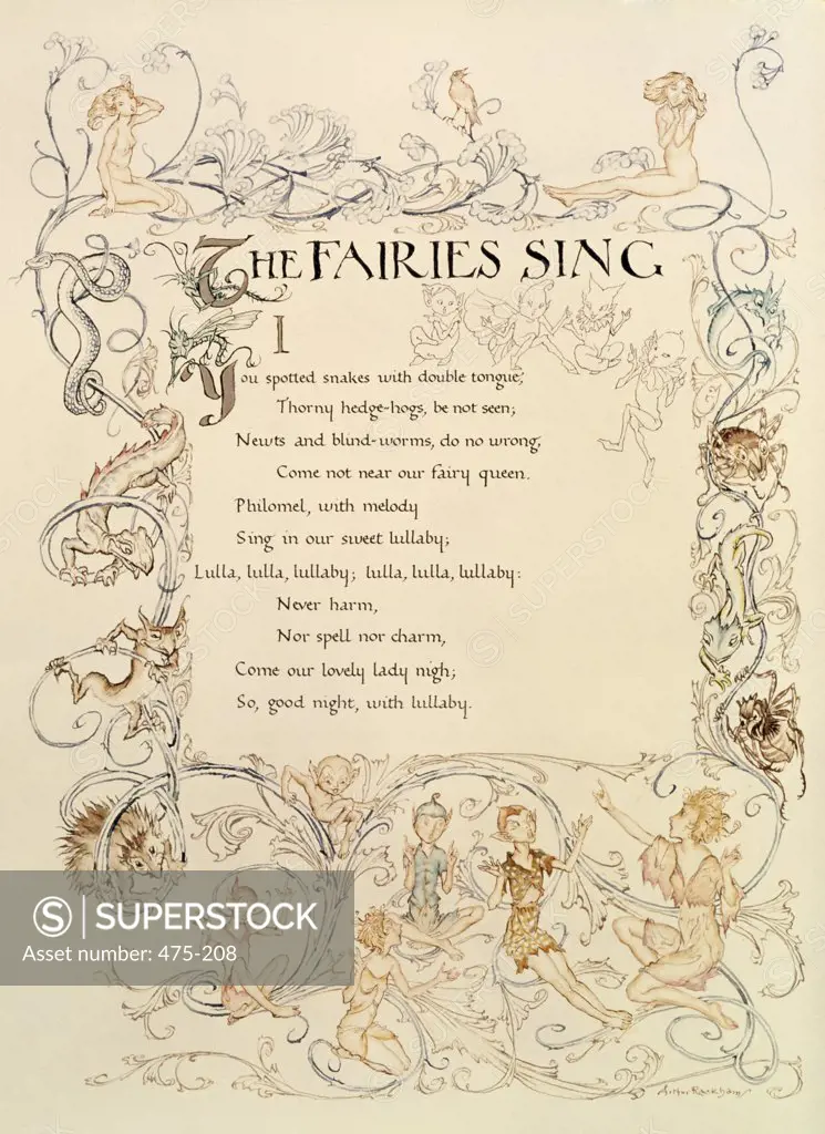 Fairies Sing: " A Midsummer Night's Dream" 1908 Arthur Rackham (1867-1939 British) New York Public Library, New York, USA