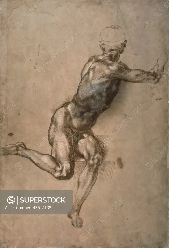 Figure Study for Battle of Cascina 1504 Michelangelo Buonarroti (1475-1564 Italian) Pen & ink British Museum, London 