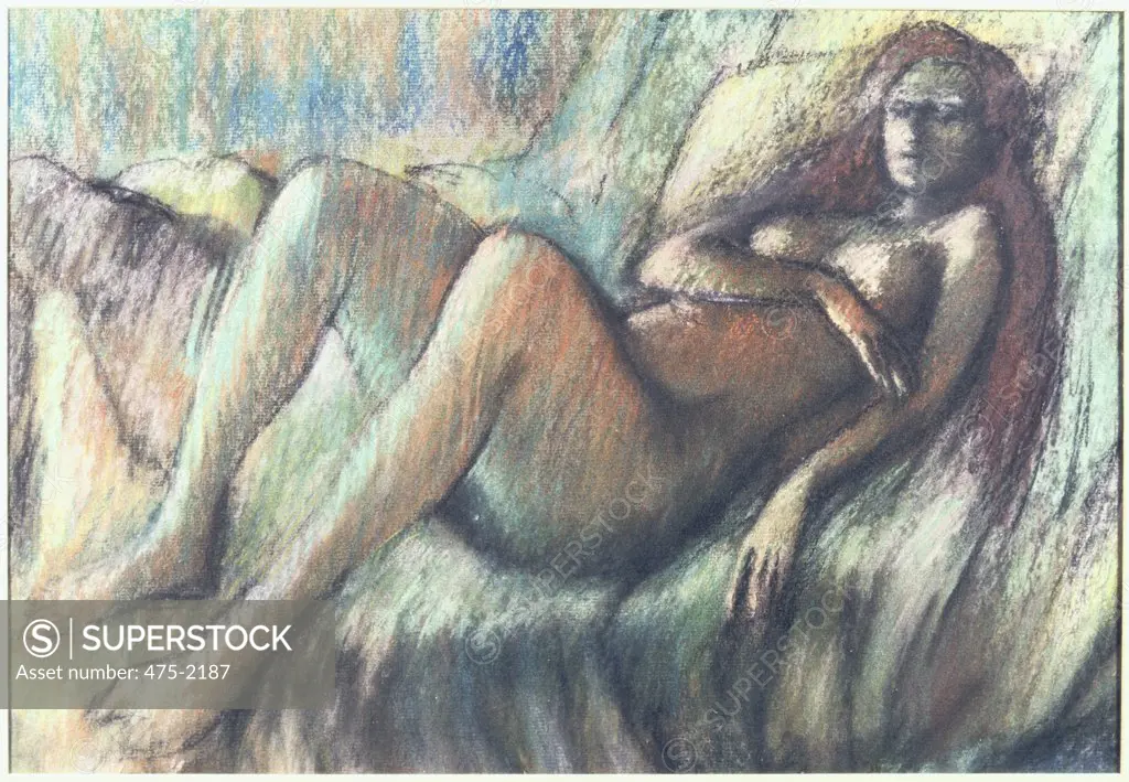 Nude Reclining on a Couch Tom Keating (1917-1984 British) Pastel 