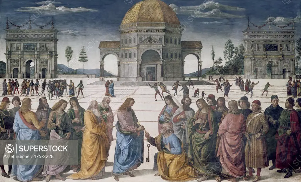 Giving of the Keys to St. Peter 1481 Pietro Perugino (ca.1450-1523 Italian)  Fresco Sistine Chapel, Vatican City 