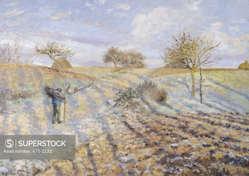 Hoarfrost 1873 Camille Pissarro (1830-1903 French)  Oil on canvas Musee d' Orsay, Paris, France 