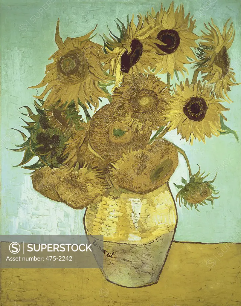 Still Life: Vase With Twelve Sunflowers  1888 Vincent van Gogh (1853 -1890 Dutch)  Oil on canvas Neue Pinakothek, Munich, Germany 